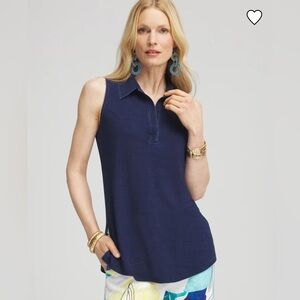 Chico’s Denim Look Soft Sleeveless Collared Tunic Rounded Hem Relaxed Tank Top